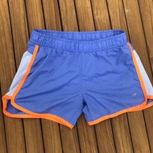 indigo + neon orange athletic shorts